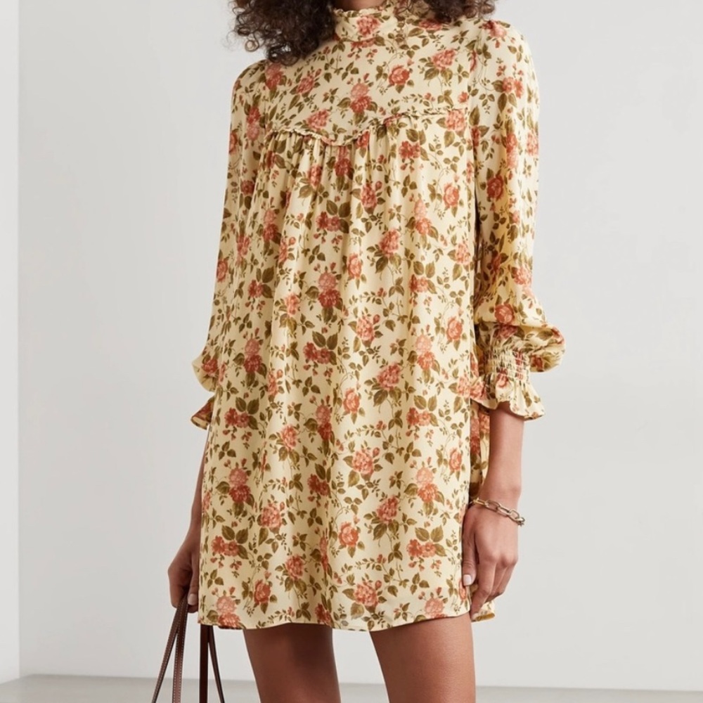 Reformation Jourdann Ruffle Varenna Floral Print Shift Mini Dress